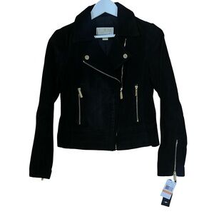 Michael Kors Suede Moto Jacket with Gold Accents